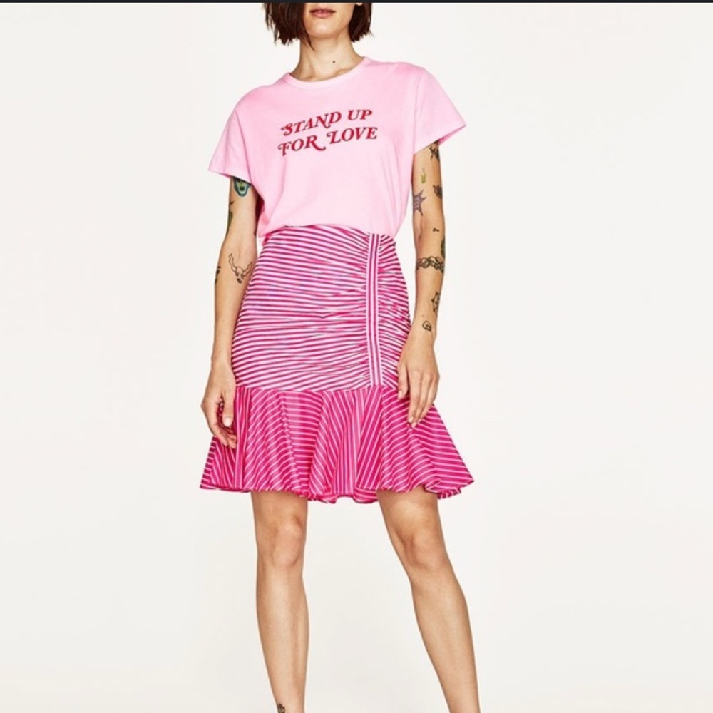 Zara Pink Striped Fit and Flare Ruffle Skirt
Size Medium
